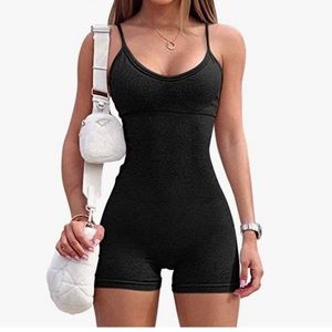 OQQ Rompers One Piece Spaghetti Strap Tummy Control Padded Sports Bra JumpSuit